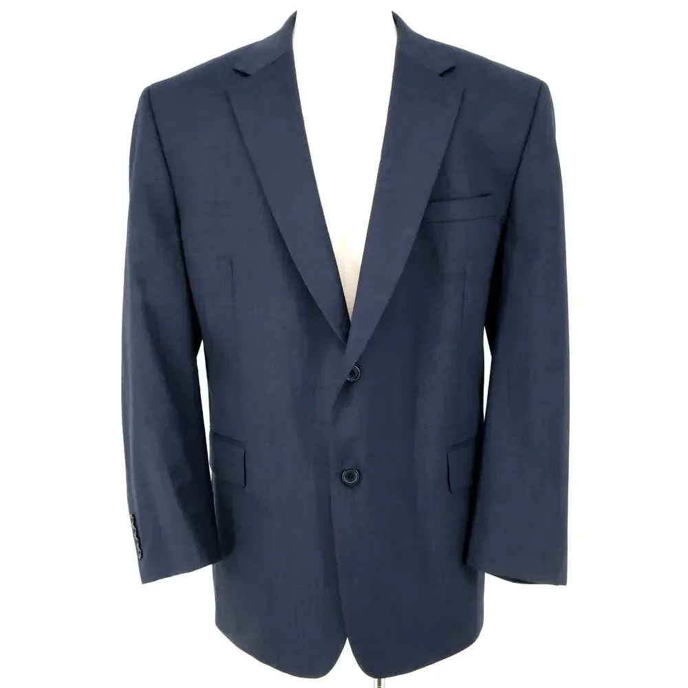 Jos A Bank Sport Coat Mens 50R Blue Wool Jacket Lined Blazer Micro Plaid Career